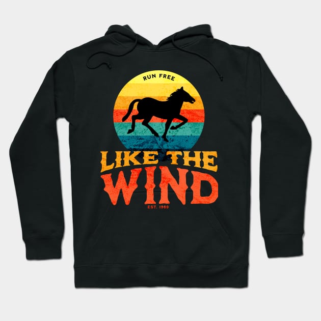 Run Free Like The Wind - Retro Vintage Sunset Of Galloping Horse Hoodie by vystudio